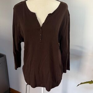 Karen Scott Dark Brown Long Sleeve Henley Top